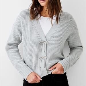 H&M sage green beaded bow button cardigan sz L